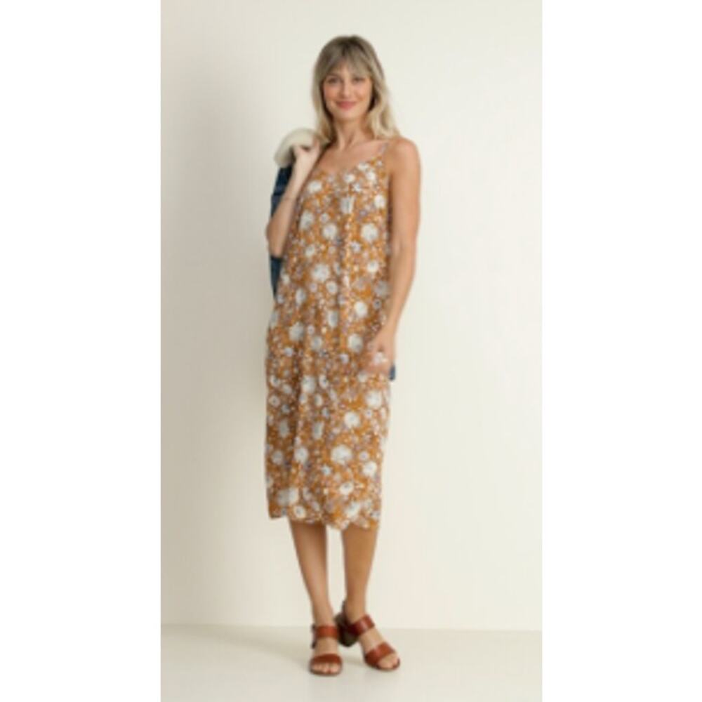 Old Navy Small NWT Women Y2K Yellow Floral Flower Print V-neck Midi Slip Dress